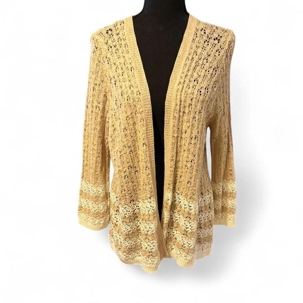 89th + Madison Cream and tan crochet cardigan with open front Size L